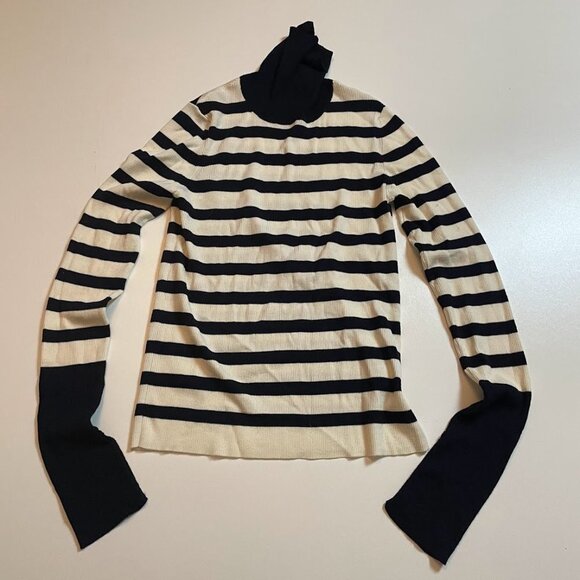 Tory Burch Sweaters - Tory Burch 100% Wool Turtleneck Stripe Color Block Black White Long Sleeve XL